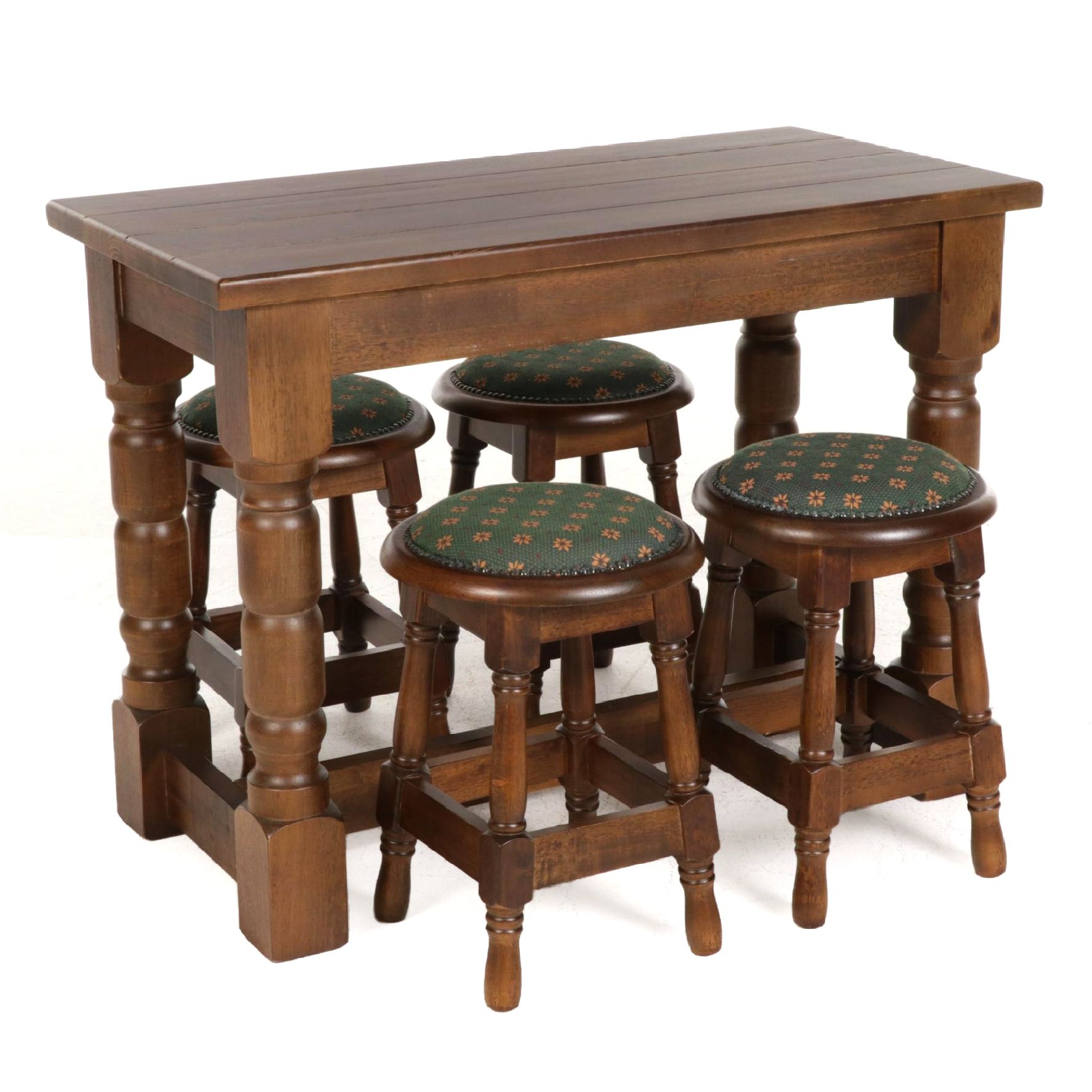 Irish Walnut Pub Table with Four Stools