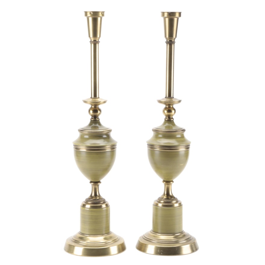 Pair of Neoclassical Style Painted Spun Brass Table Lamps