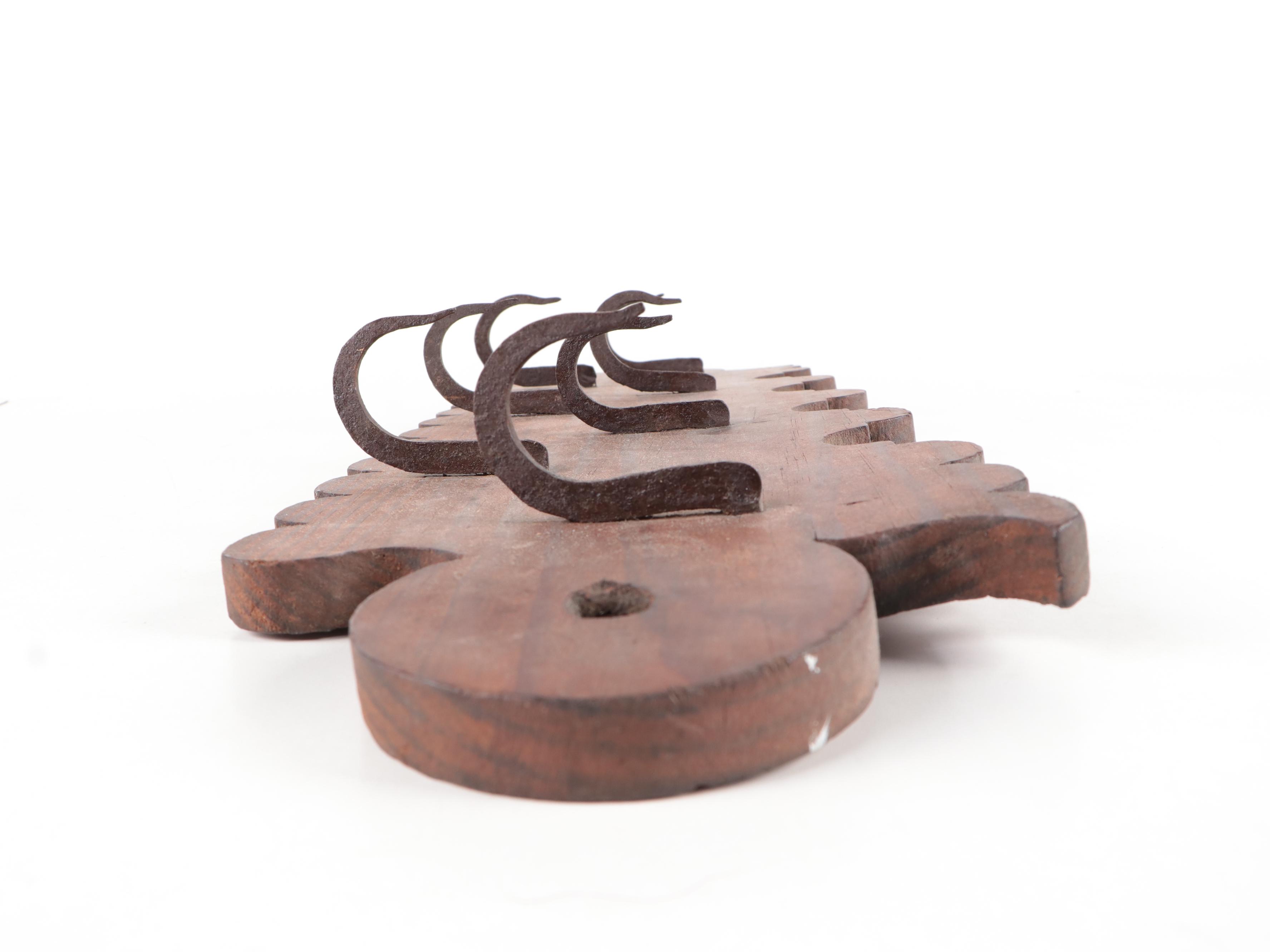 Primitive Wooden and Iron Game Hook or Herb Drying Rack