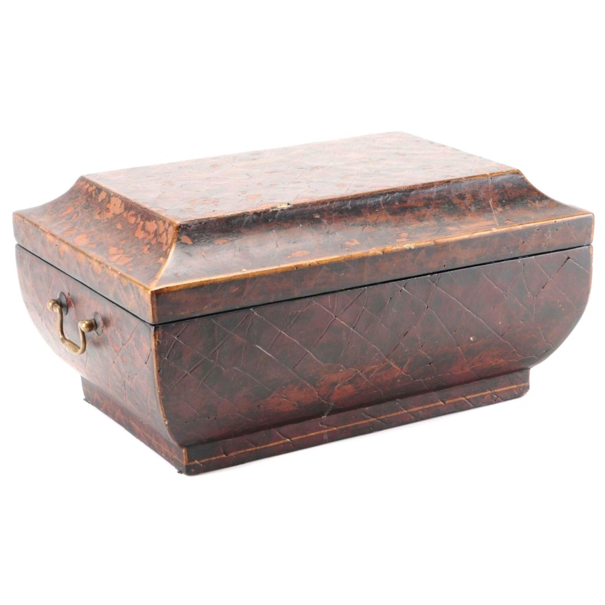 Textured Leather Covered Wood Tea Sarcophagus Box, 20th Century