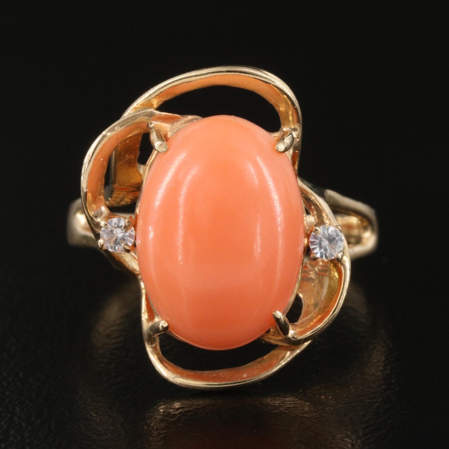 1960s 14K Imitation Coral and Cubic Zirconia