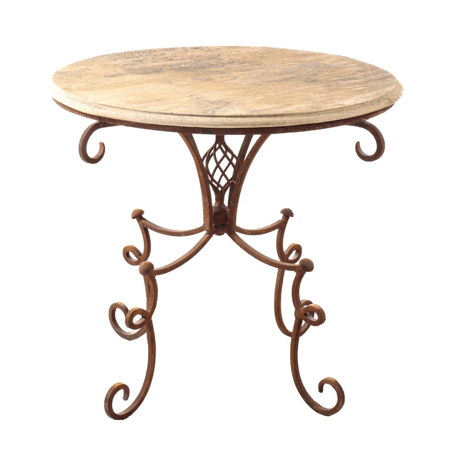 Wrought Iron Table with Cast Stone Top