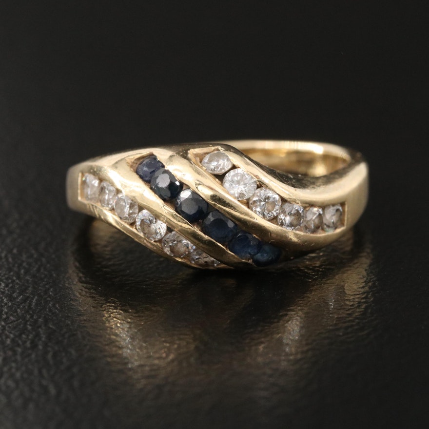 14K Sapphire and Diamond Multi-Row Channel Ring