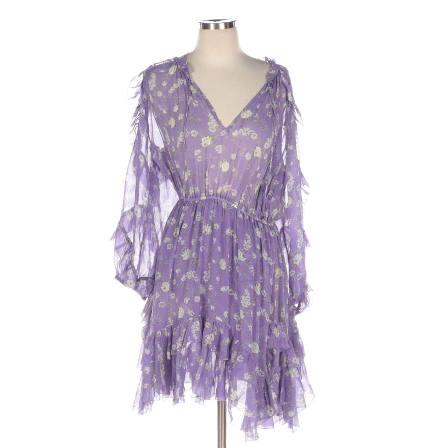 Ulla Johnson Alissa Dress in Floral-Printed Purple Silk Chiffon