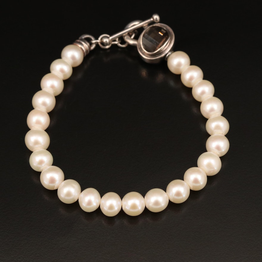 Michael Dawkins Pearl Bracelet with Sterling Smoky Quartz Clasp