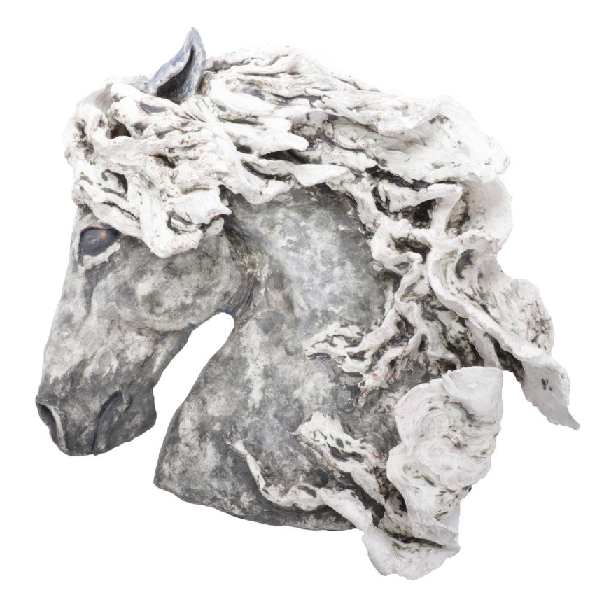 Patricia Pilliterri Ceramic Horse Head Sculpture Wall Hanging