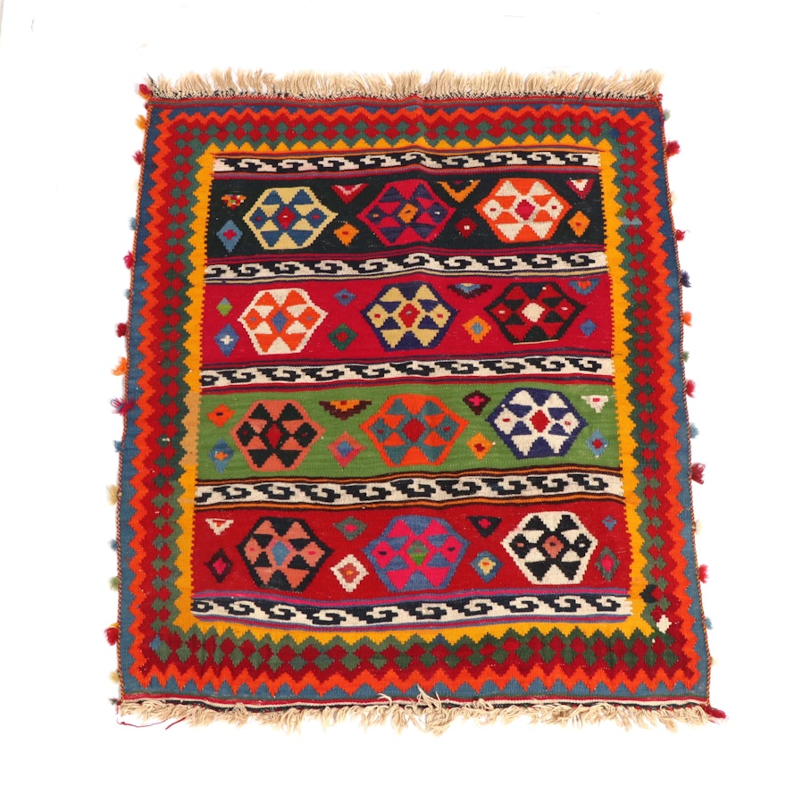 2'6 x 3'2 Handwoven Caucasian Kazak Kilim Accent Rug