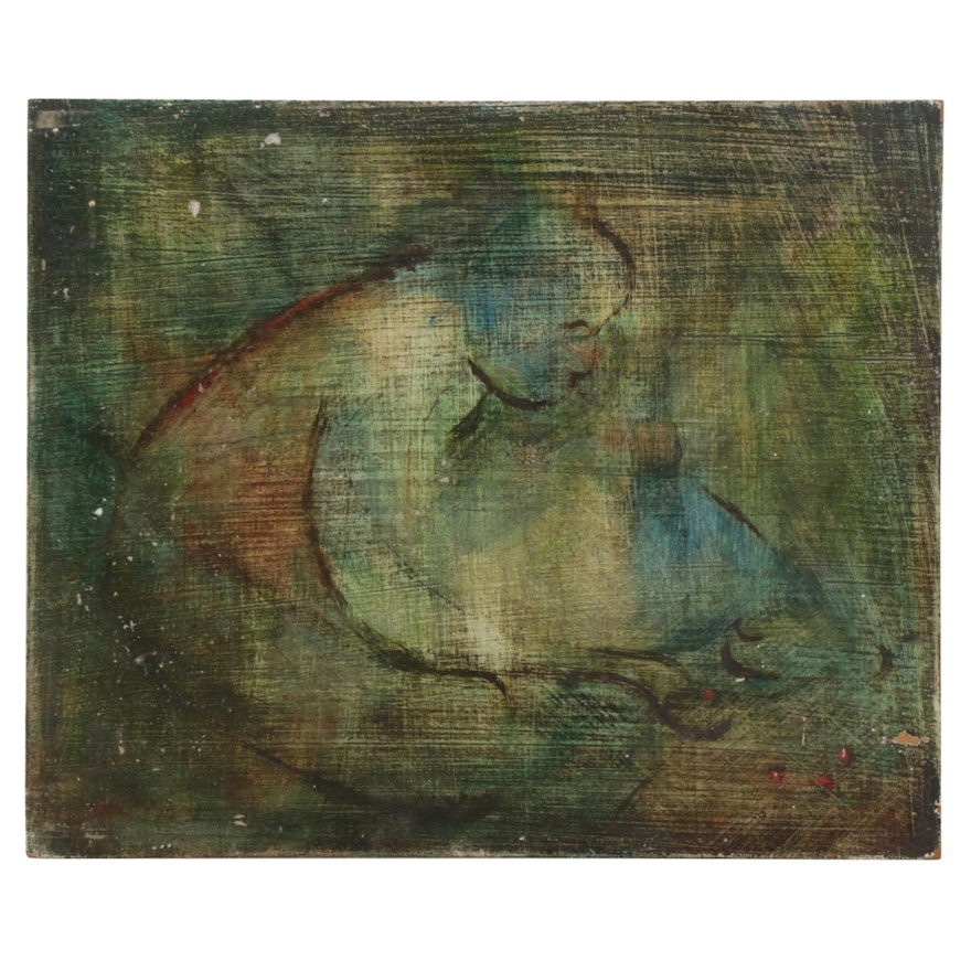 W. Glen Davis Abstract Oil Painting of Seated Figure, Mid-Late 20th Century