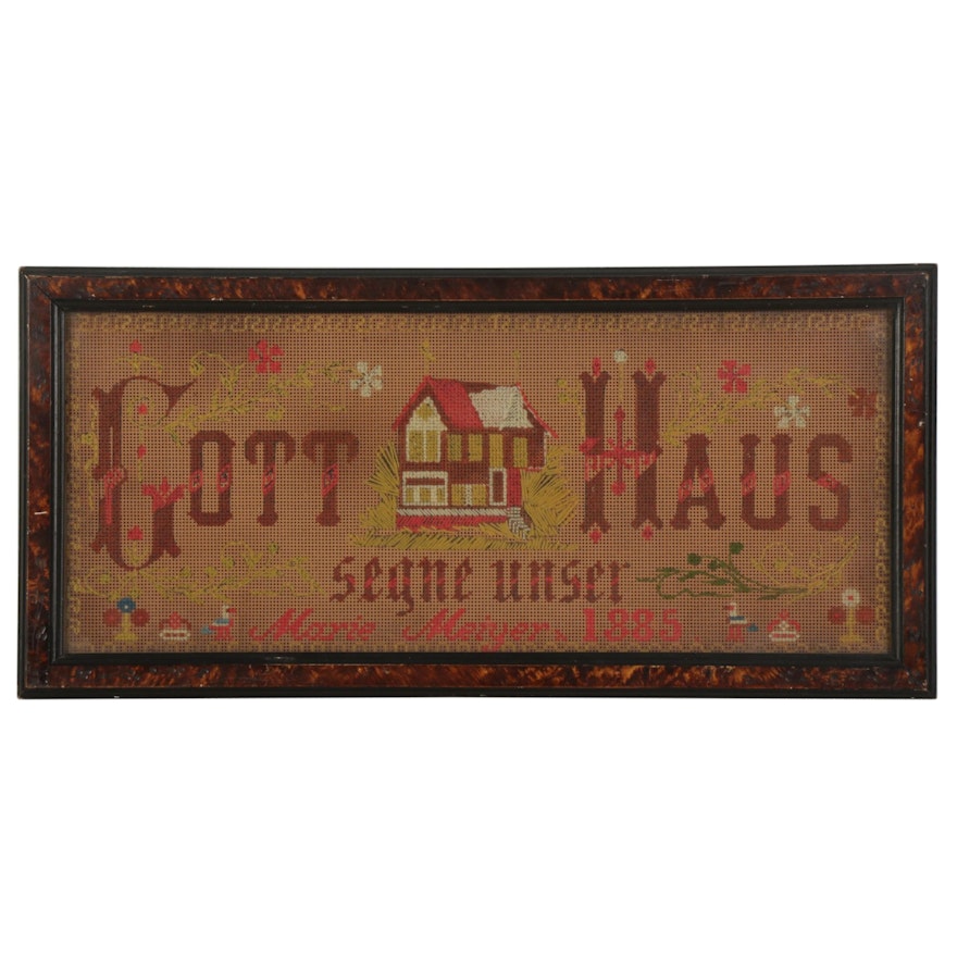 Marie Meiyer "Gott Segne Unser Haus" Framed Cross-Stitch, 1885
