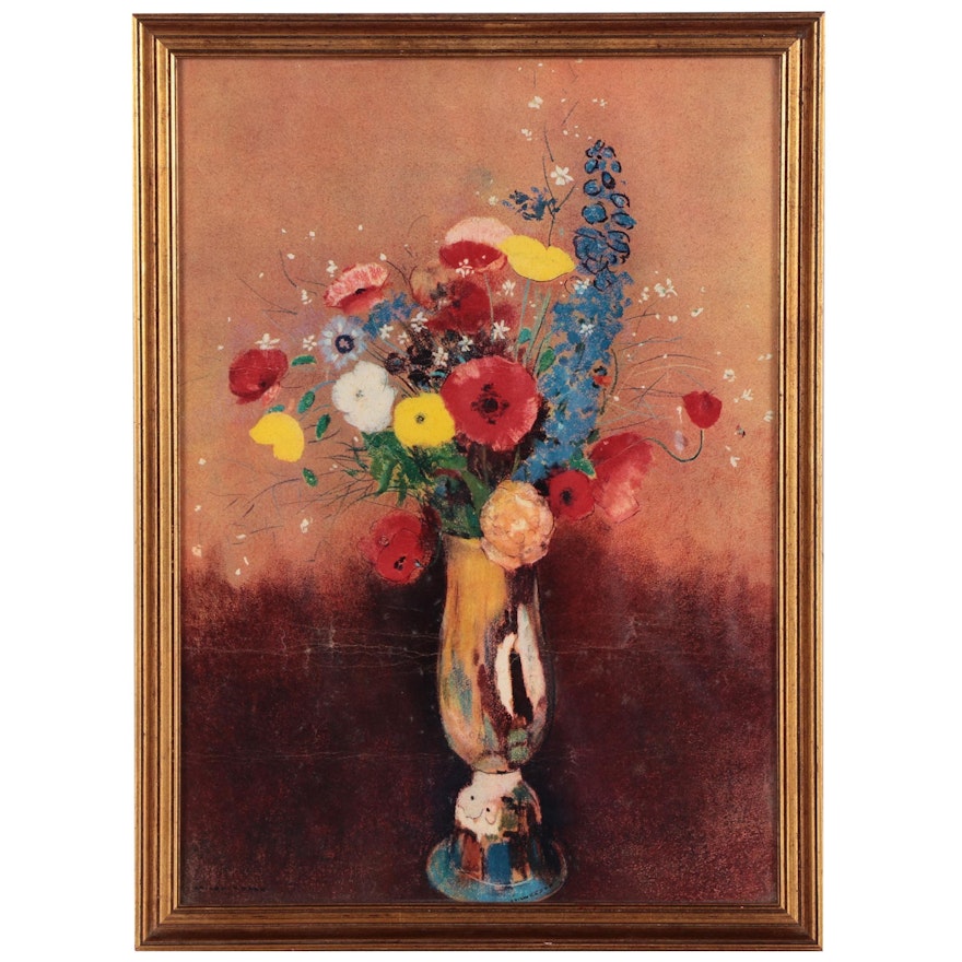 Offset Lithograph After Odilon Redon "Wild Flowers in a Long-Necked Vase"