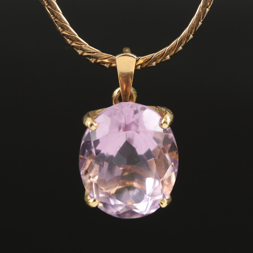 18K 18.94 CT Amethyst Pendant on Italian 14K Herringbone Necklace