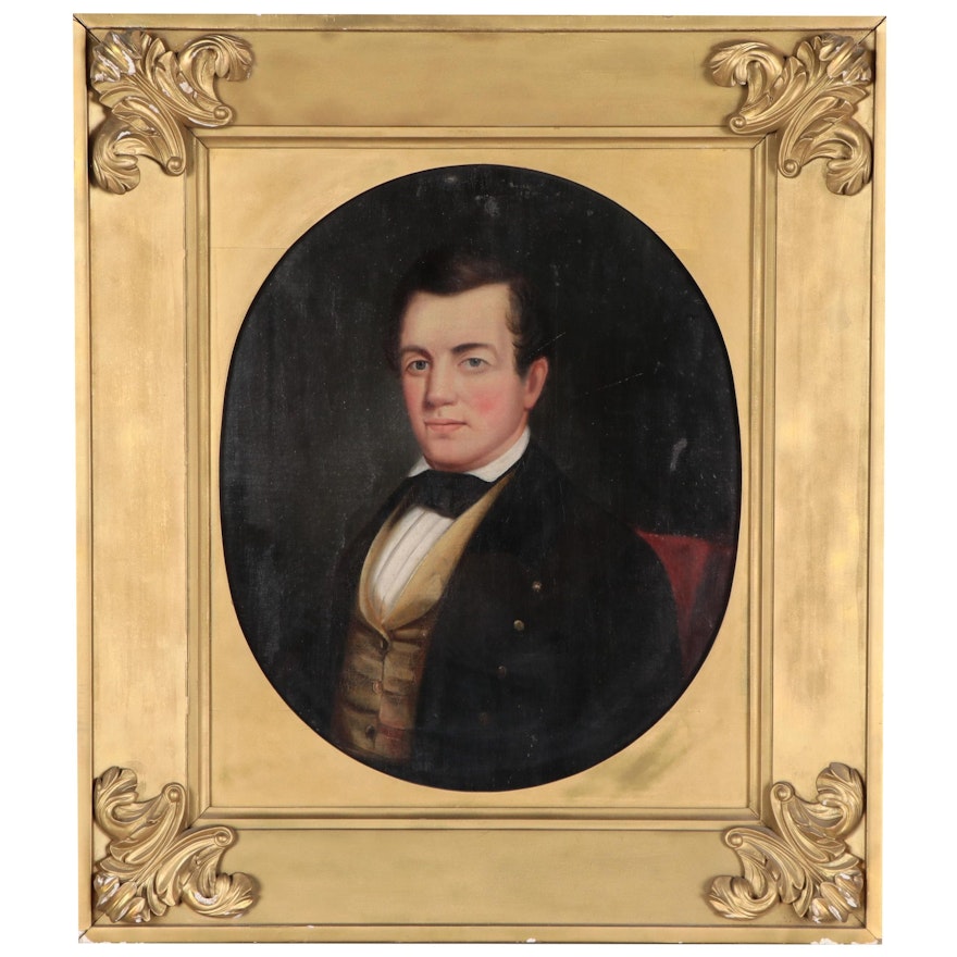 Folk Oil Portrait of Gentleman, Early to Mid-19th Century