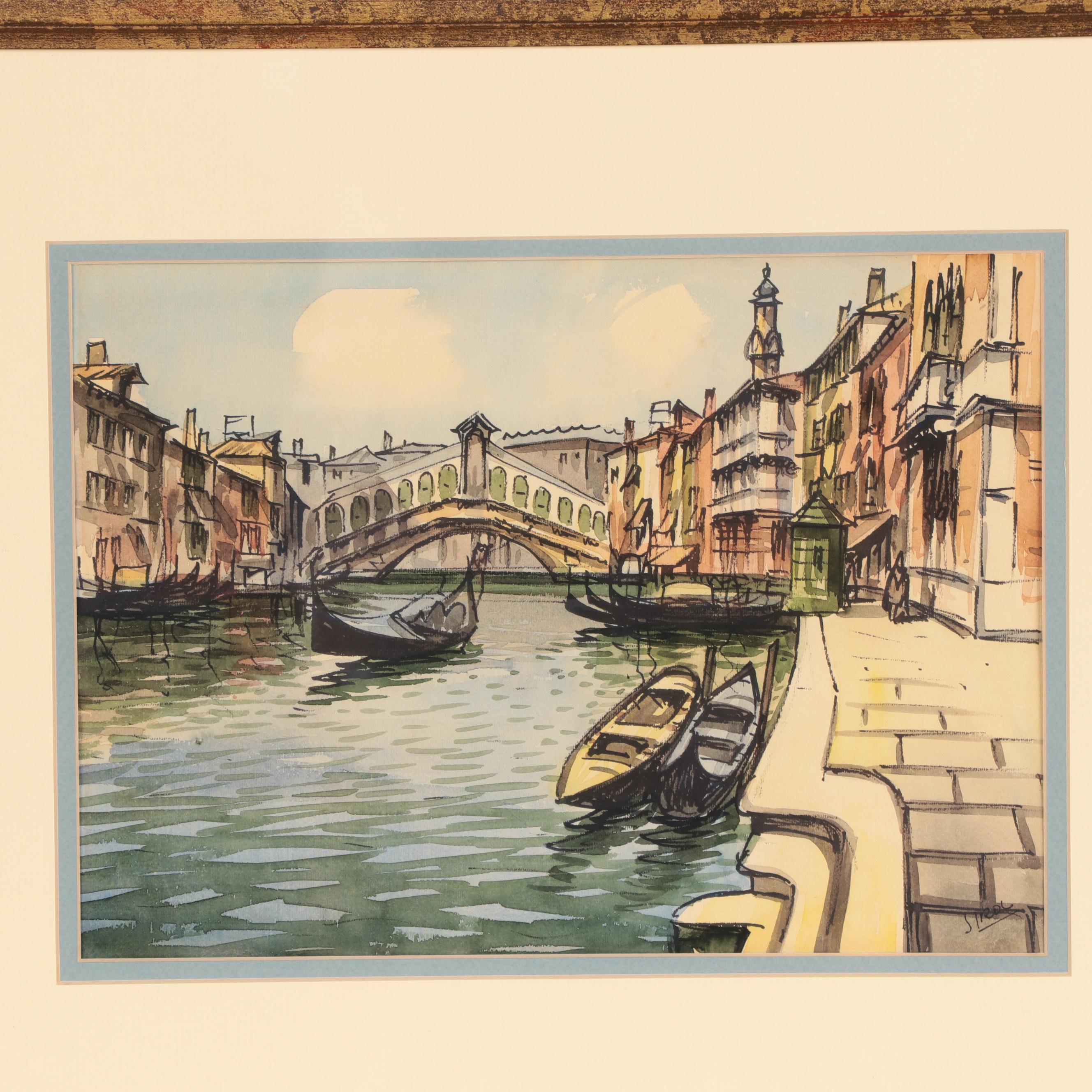 Canal Scene Watercolor Painting