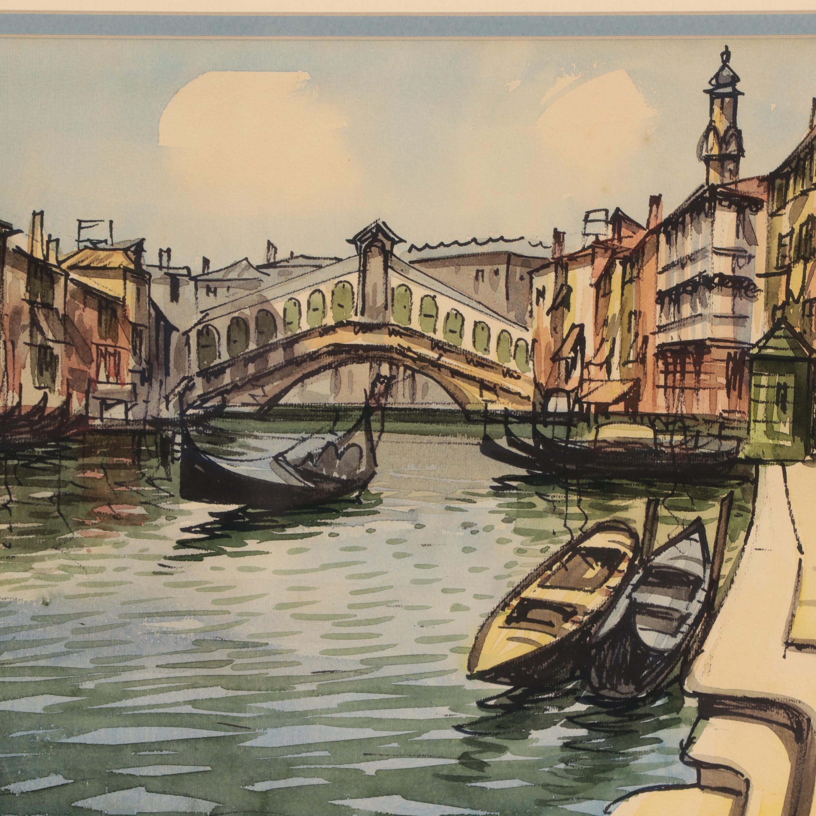 Canal Scene Watercolor Painting