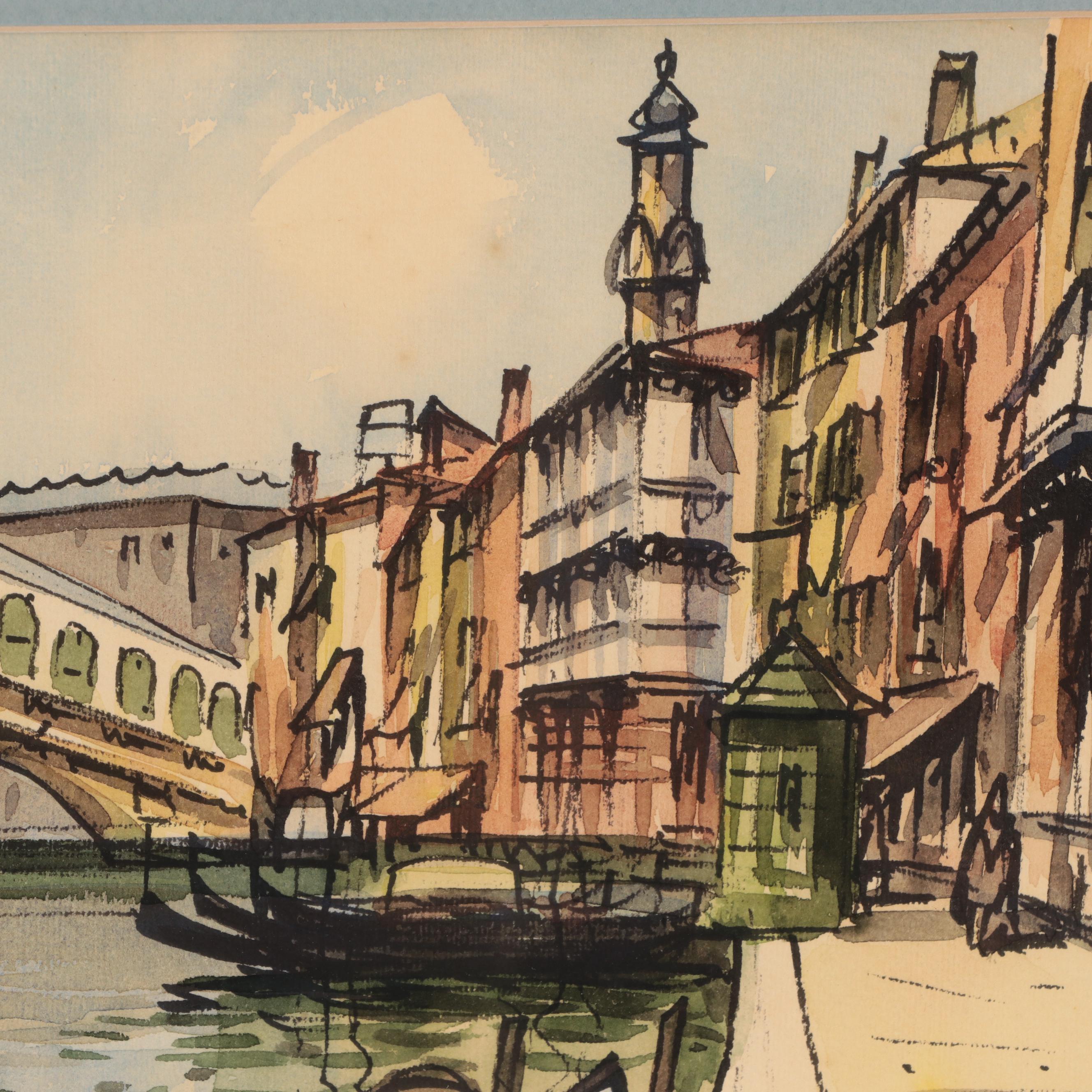 Canal Scene Watercolor Painting