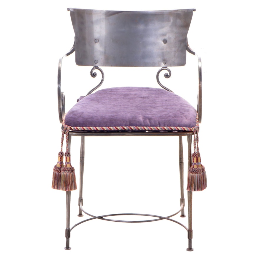 Polished and Wrought Iron Armchair, Late 20th Century