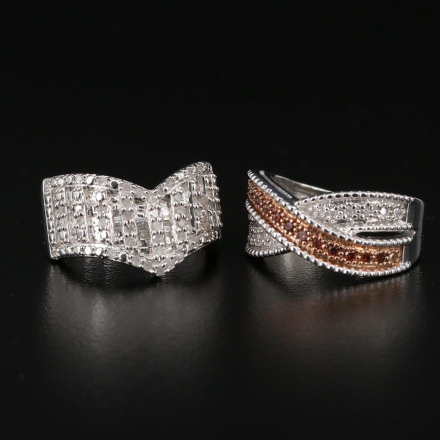 Sterling Diamond Bands Including Chevron and Crossover