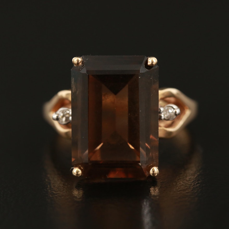 14K Smoky Quartz and Diamond Ring