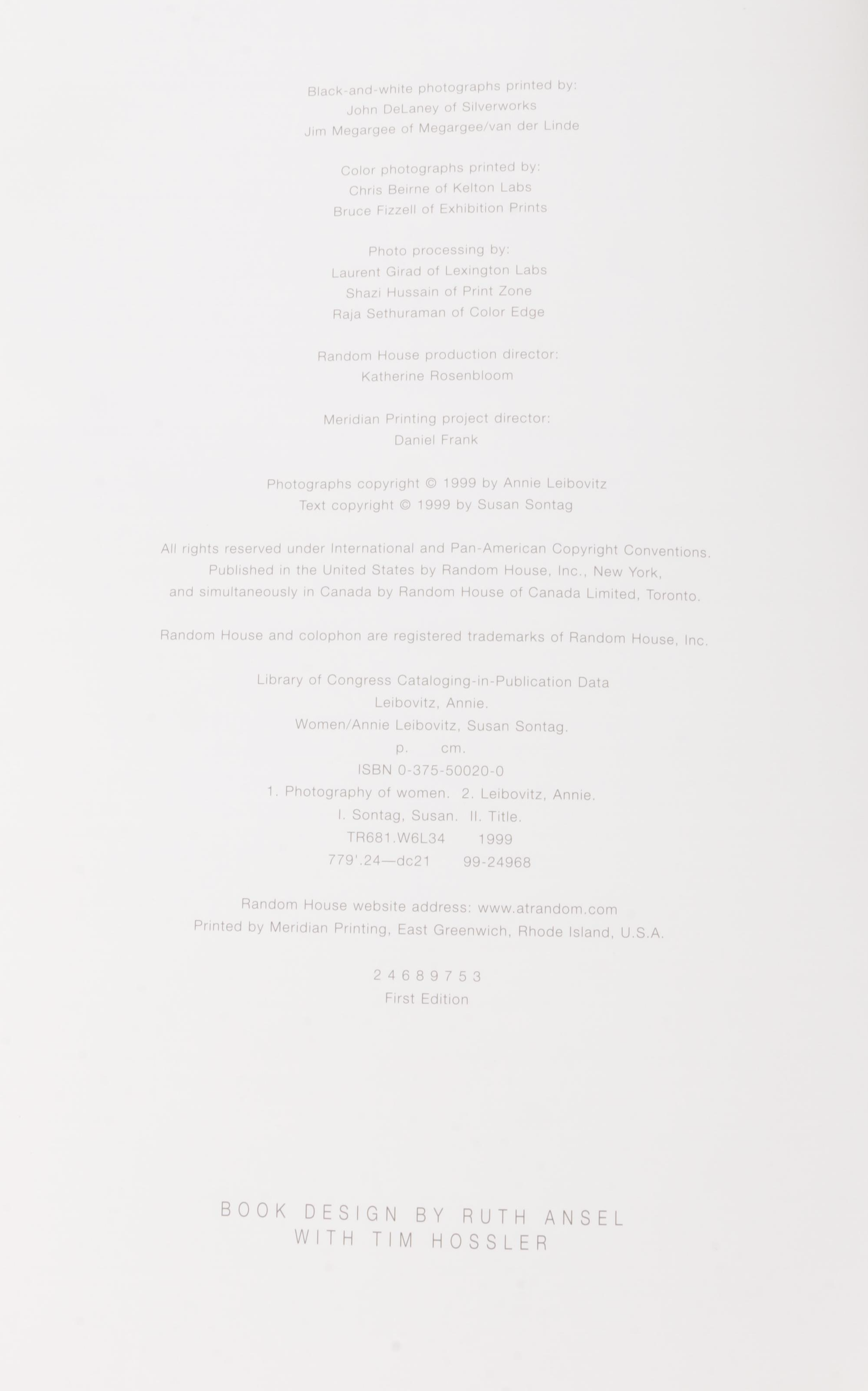 Signed First Edition "Women" by Annie Leibovitz with Susan Sontag Essay, 1999