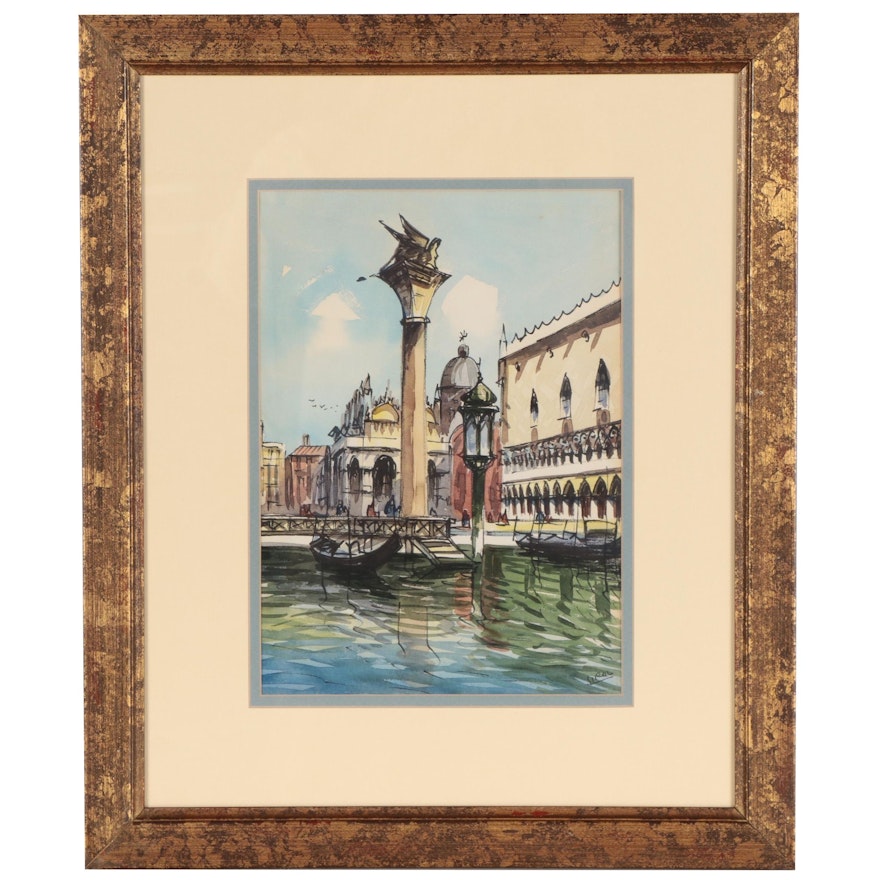 Canal Scene Watercolor Painting