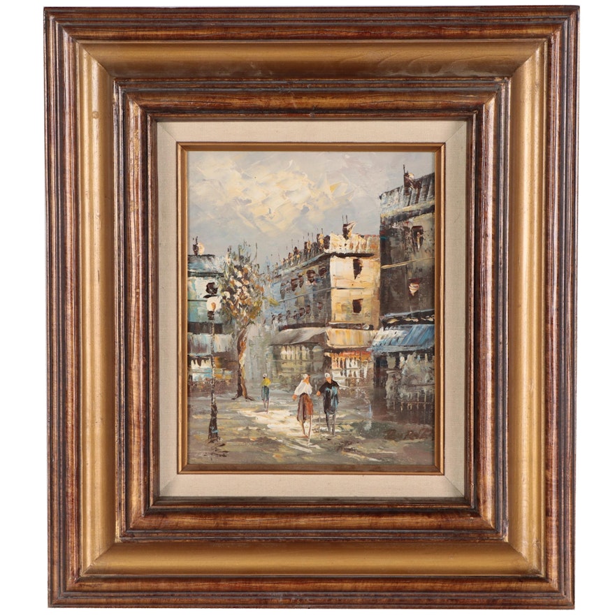 Parisian Street Scene Oil Painting, Mid-20th Century