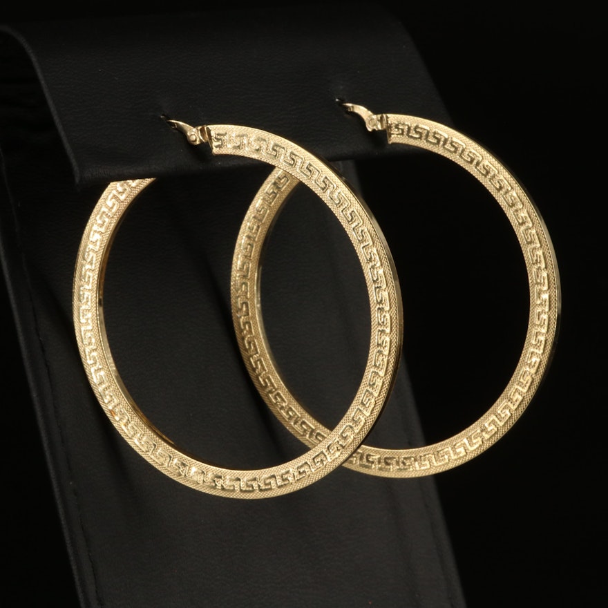 14K Greek Key Hoop Earrings
