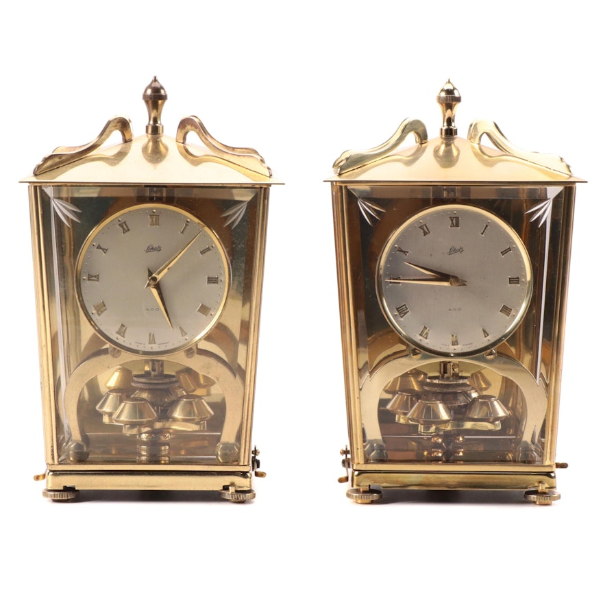 Schatz & Sohne Brass and Glass 400-Day Carriage Clocks, Mid-20th Century