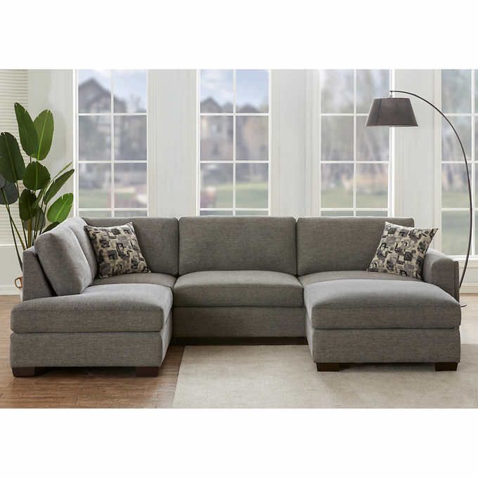 Synergy Home Furnishings "Maycen" Fabric Sectional with Ottoman in Brown