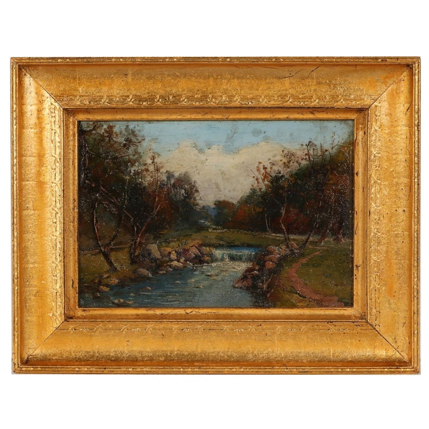 Landscape Oil Painting of Babbling Brook, Circa 1900