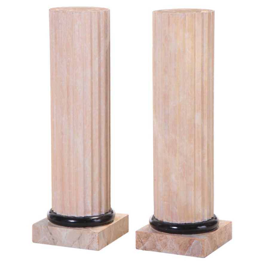 Pair of Italian Neoclassical Style Faux-Marble and Parcel-Ebonized Pedestals