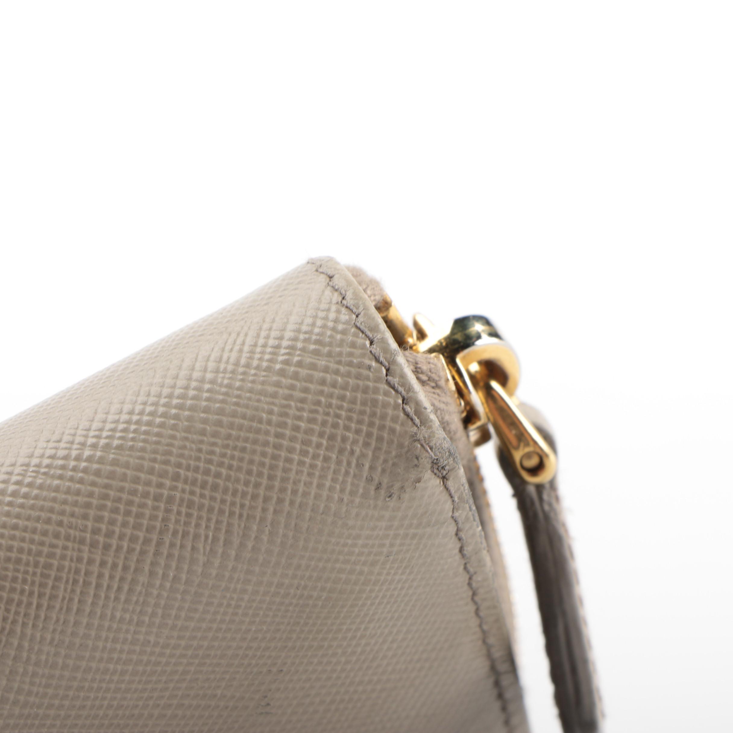Prada Compact Zip Wallet in Taupe Saffiano Leather