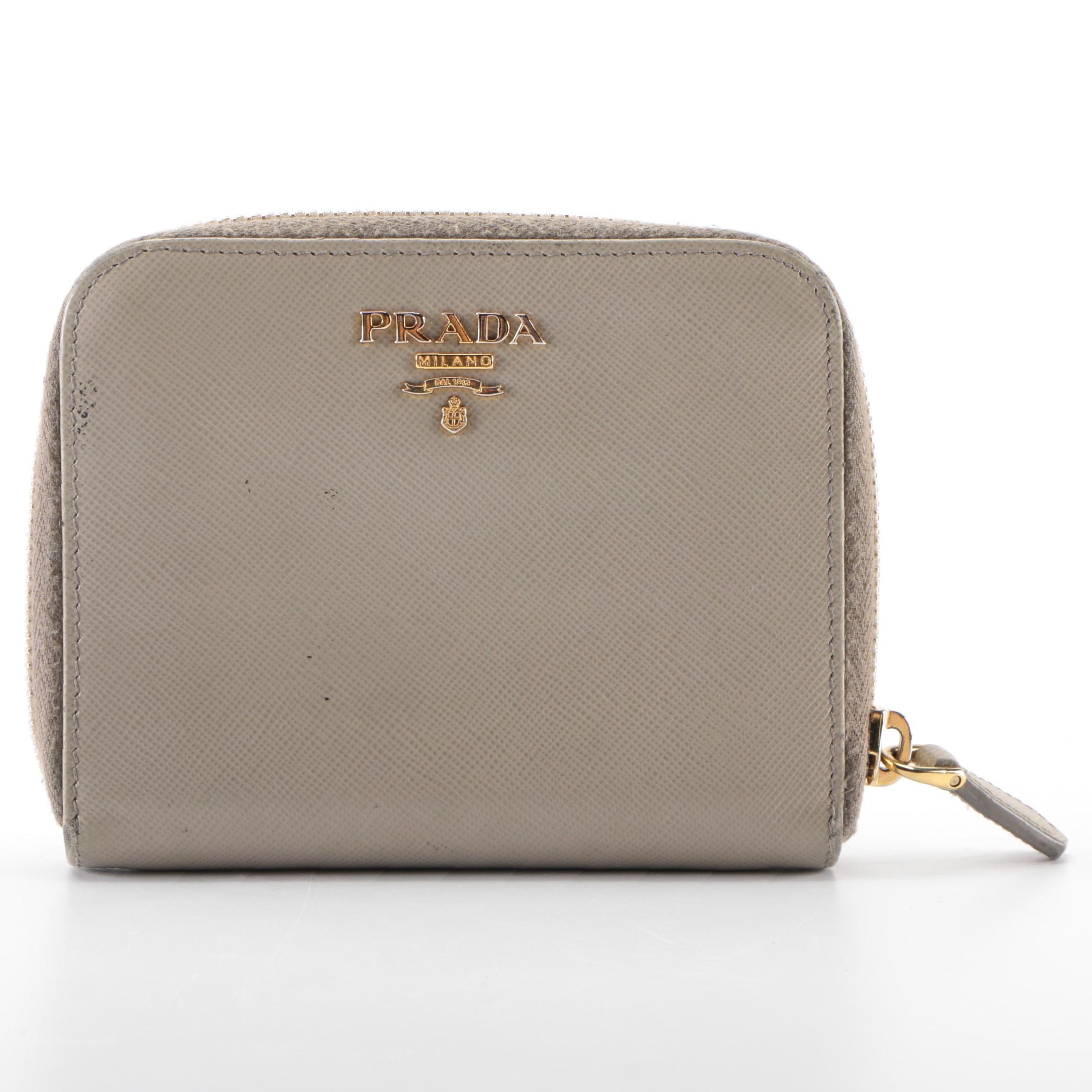 Prada Compact Zip Wallet in Taupe Saffiano Leather