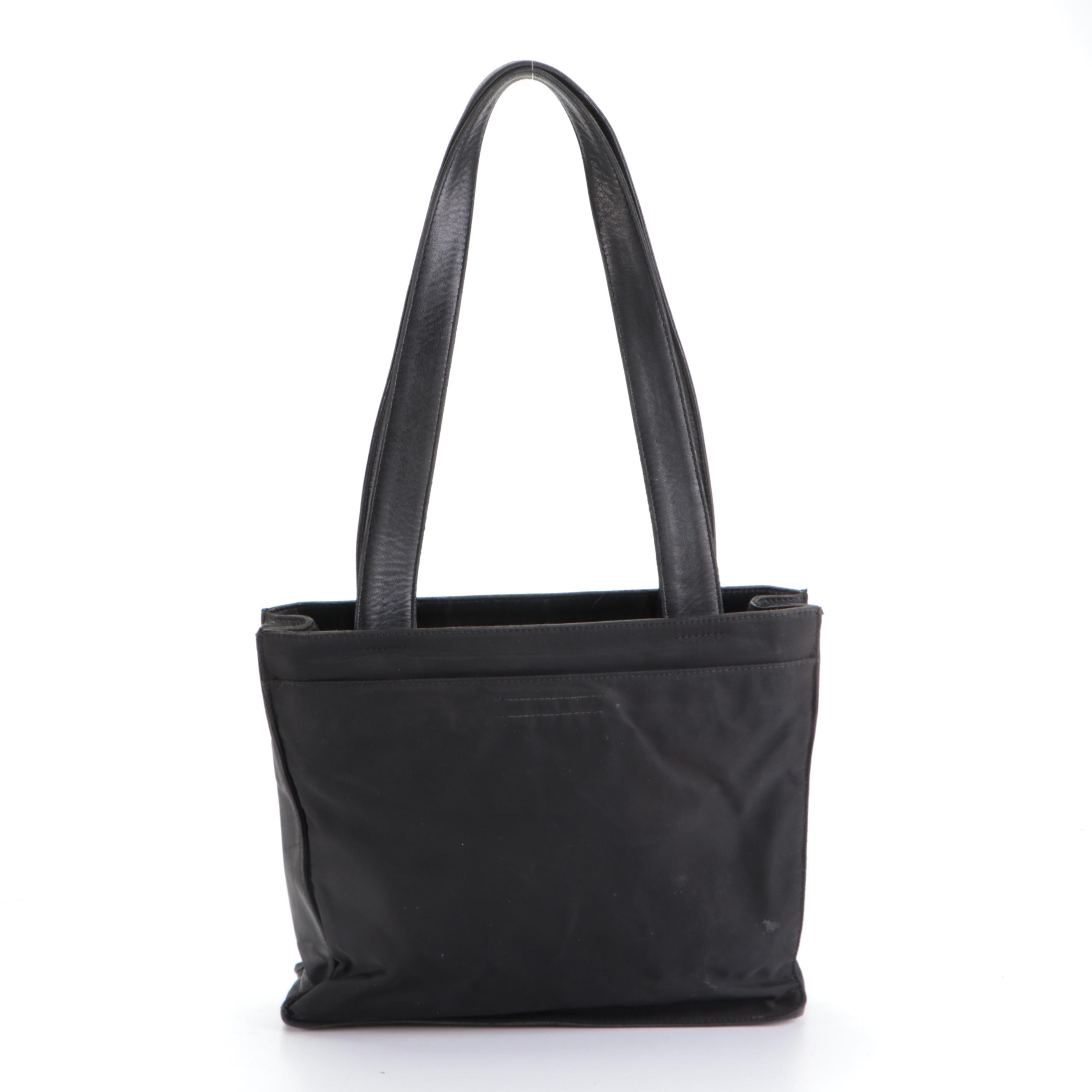 Prada Small Shoulder Bag in Black Tessuto Nylon and Lambskin Trim