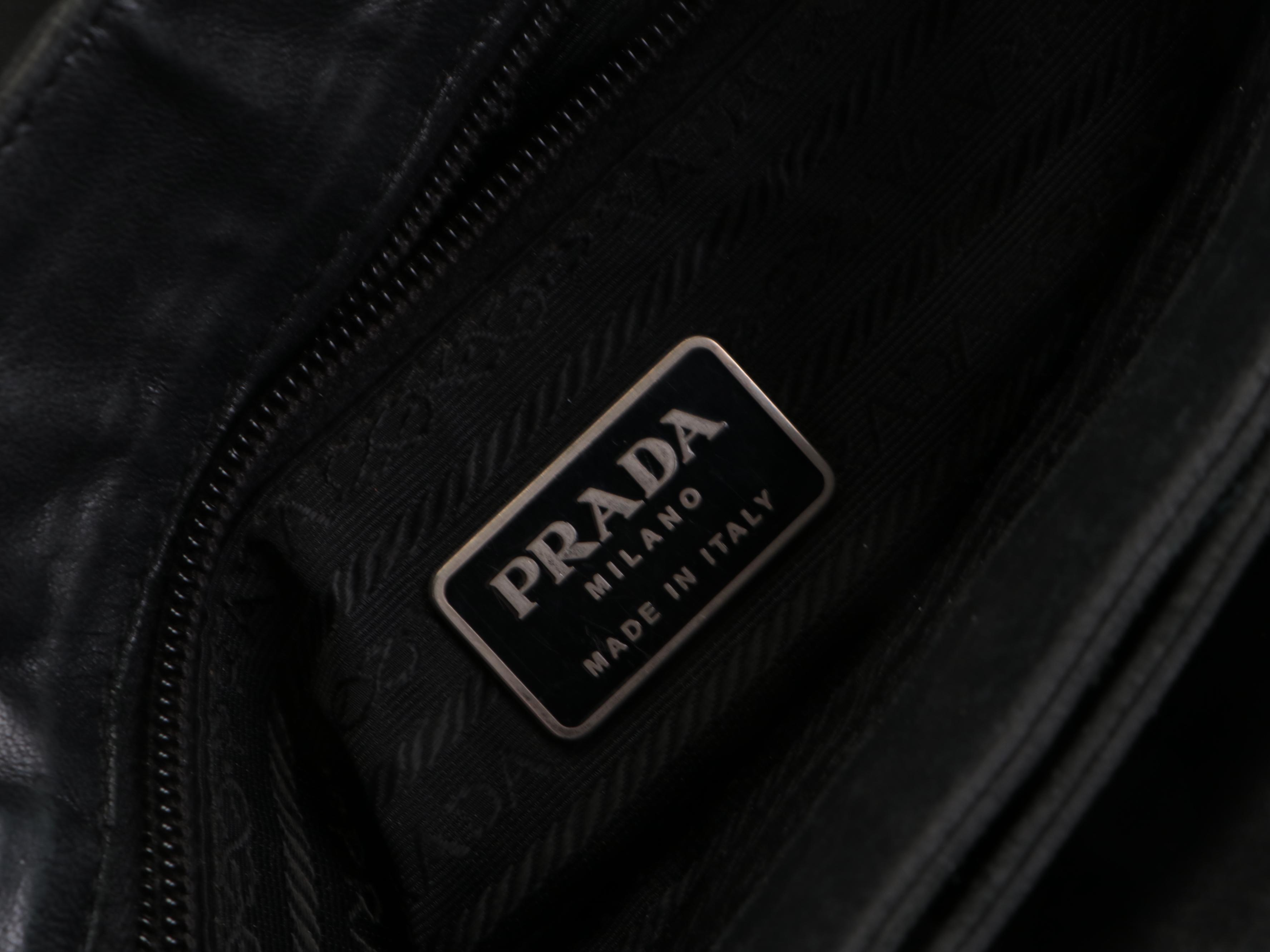 Prada Small Shoulder Bag in Black Tessuto Nylon and Lambskin Trim