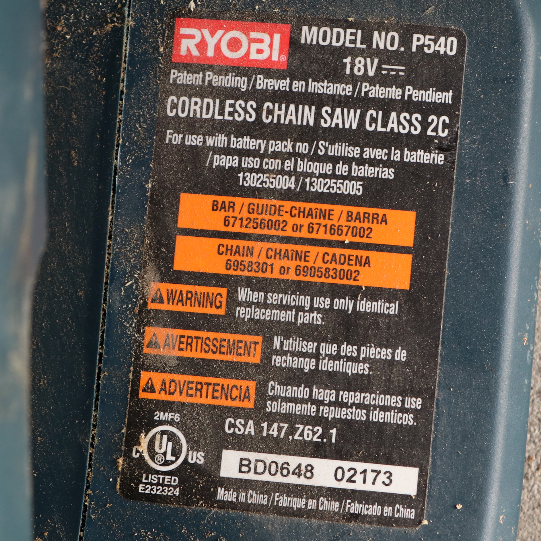 Ryobi Battery Operated Cordless Chainsaw and Circular Saw