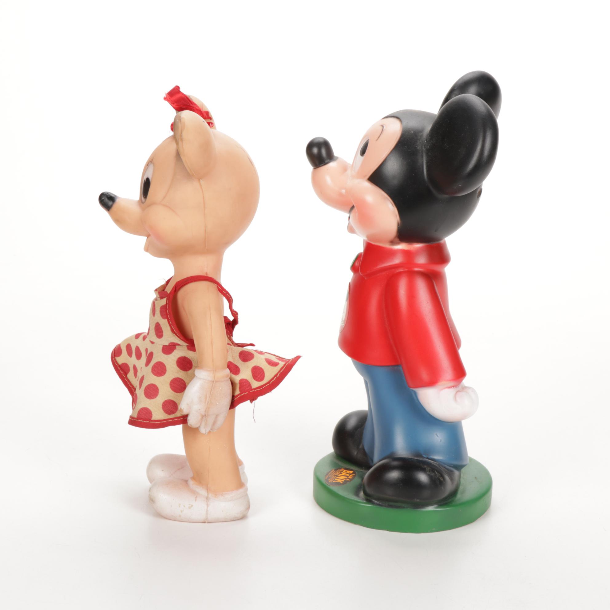 Walt Disney Collectibles Featuring Mickey Mouse Bank and Other Toys