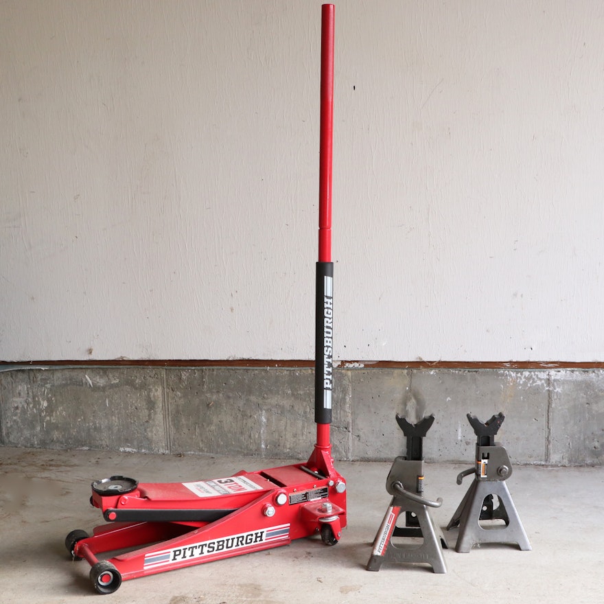 Pittsburgh 3-Ton Low Profile Rapid Pump Floor Jack and Heavy Duty Jack Stands