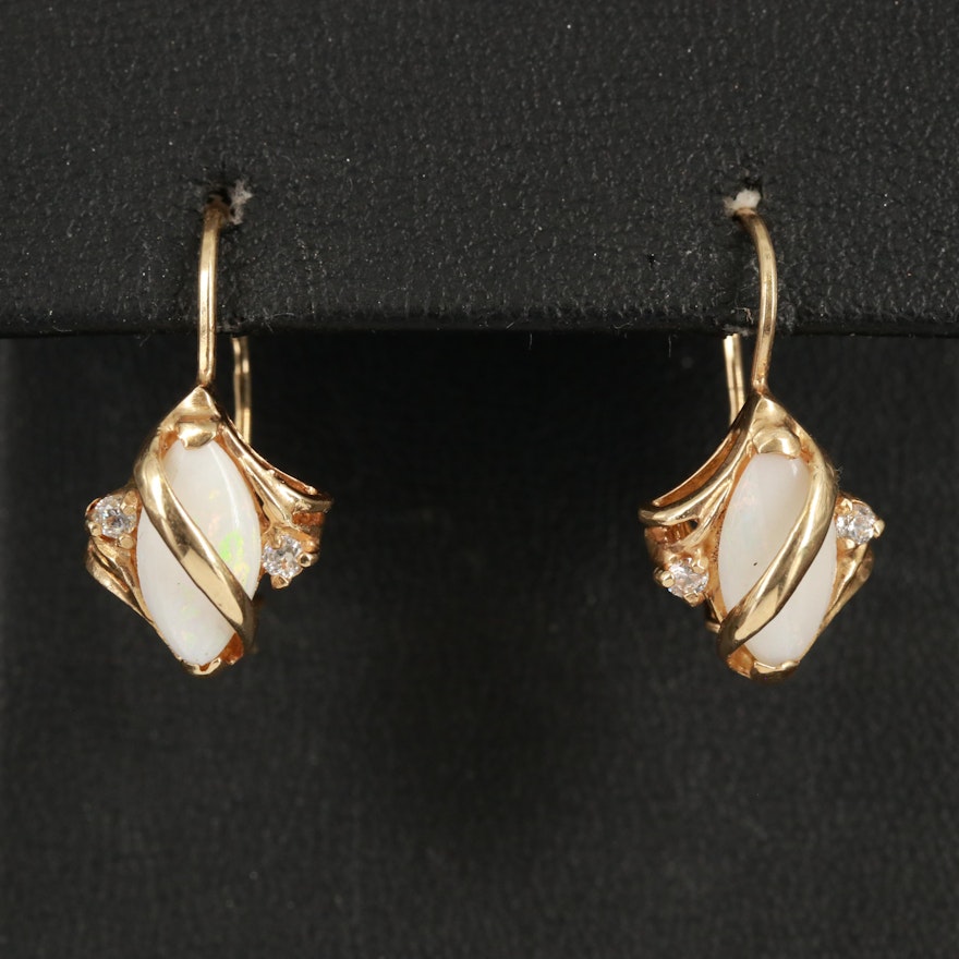 14K Opal and Cubic Zirconia Earrings