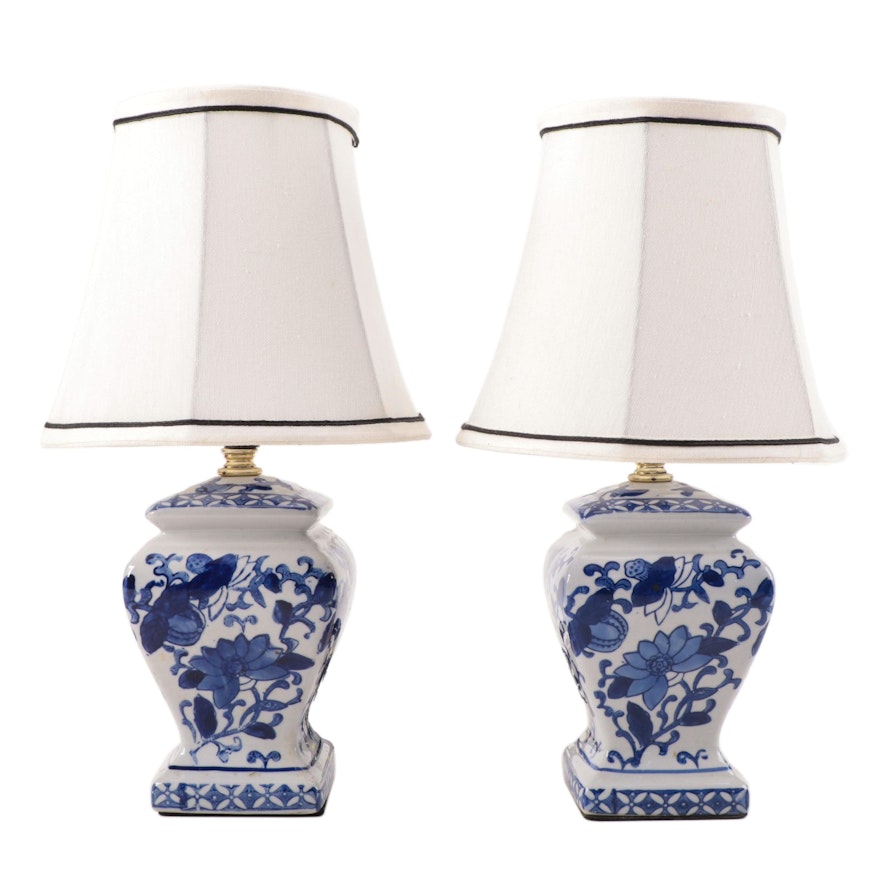 Pair of Chinese Blue and White Ceramic Table Lamps