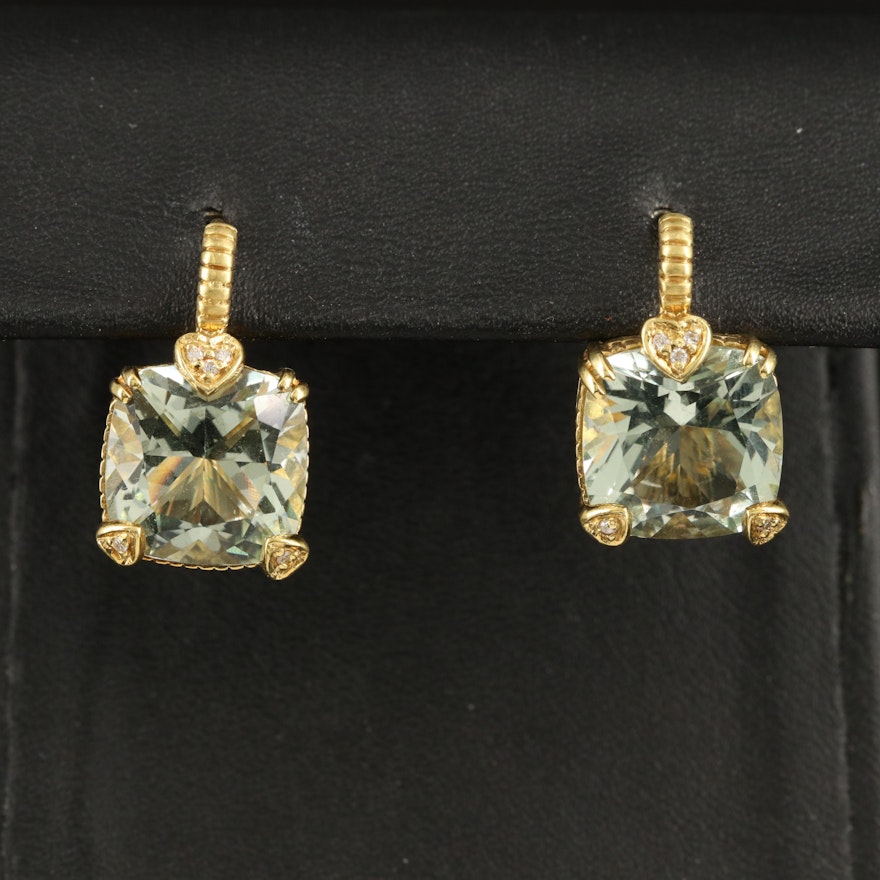 Judith Ripka 18K Prasiolite and Diamond Drop Earrings