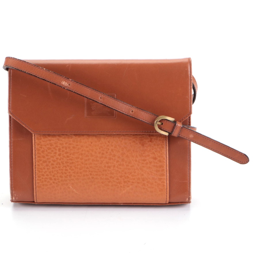 Burberrys Crossbody Front Flap Bag in Tan Bicolor Smooth and Grained Leather