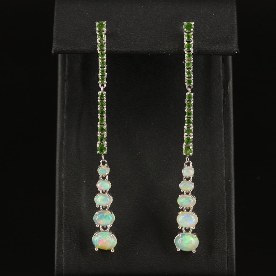 Sterling Opal and Diopside Graduated Earrings