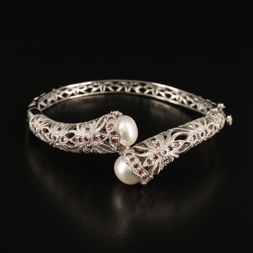 Sterling Openwork Bypass Hinged Bangle