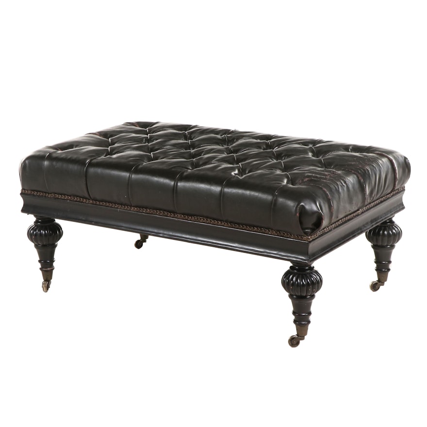 Anglo-Indian Style Bonded Leather Ottoman