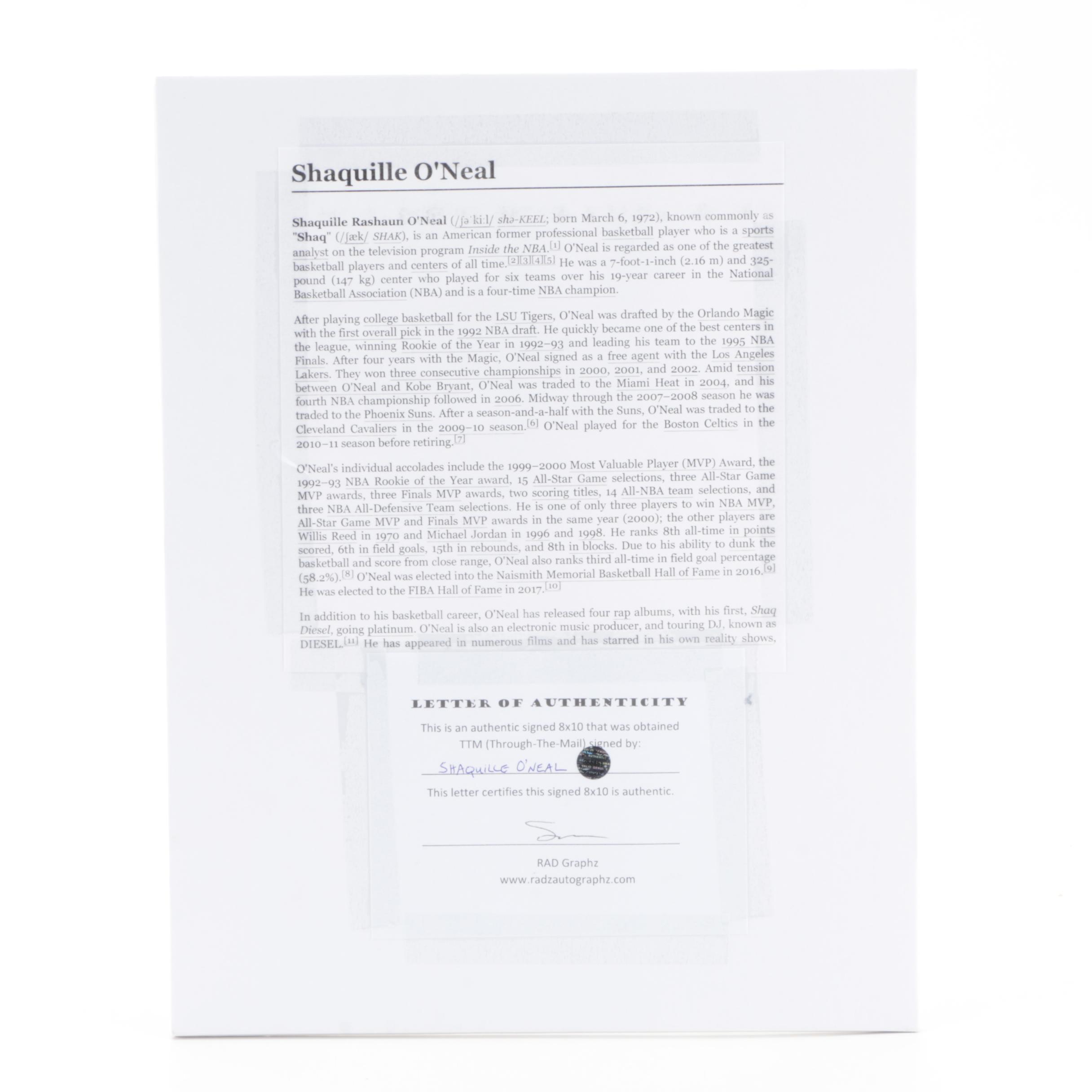 Shaquille O'Neal Signed Los Angeles Lakers Championship Trophy Photo Print, COA