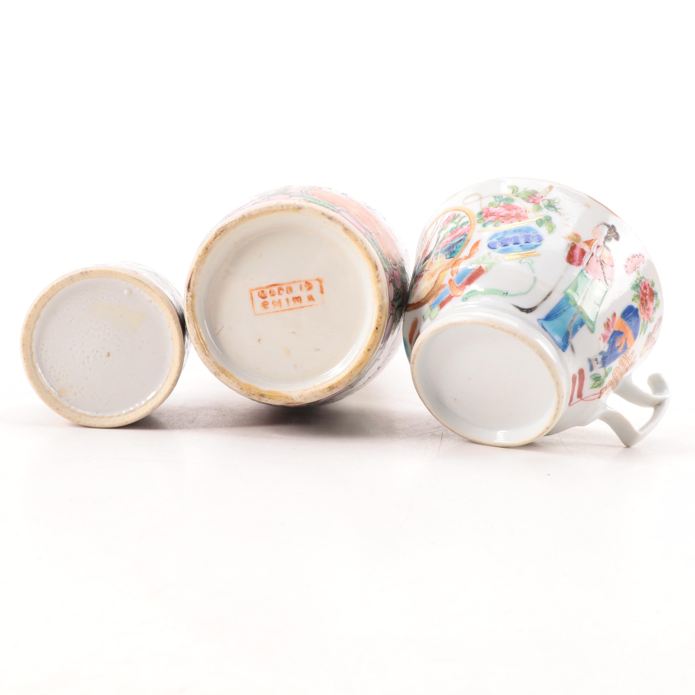 Chinese Export Rose Mandarin Armorial Plate and Other Famille Rose Porcelain