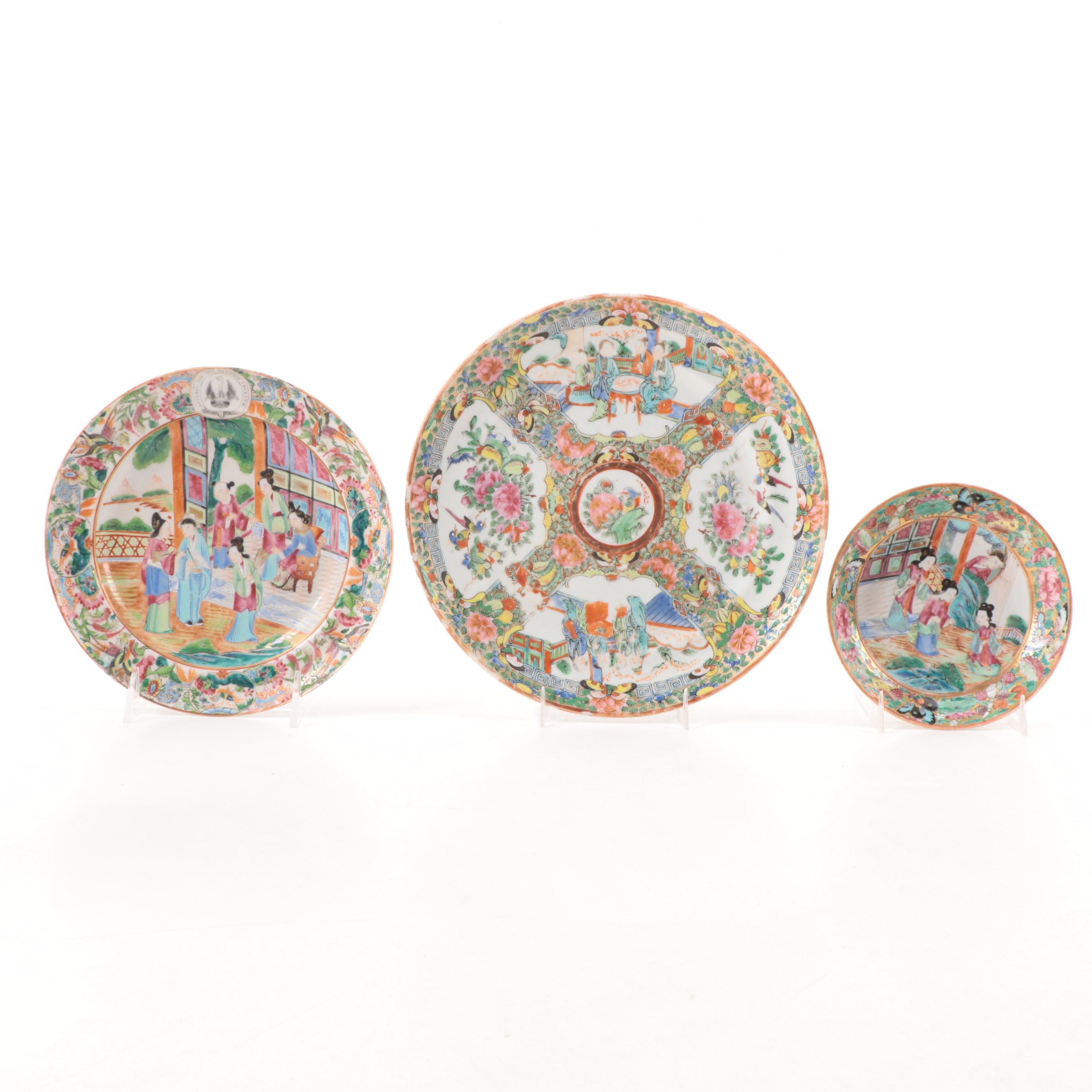 Chinese Export Rose Mandarin Armorial Plate and Other Famille Rose Porcelain