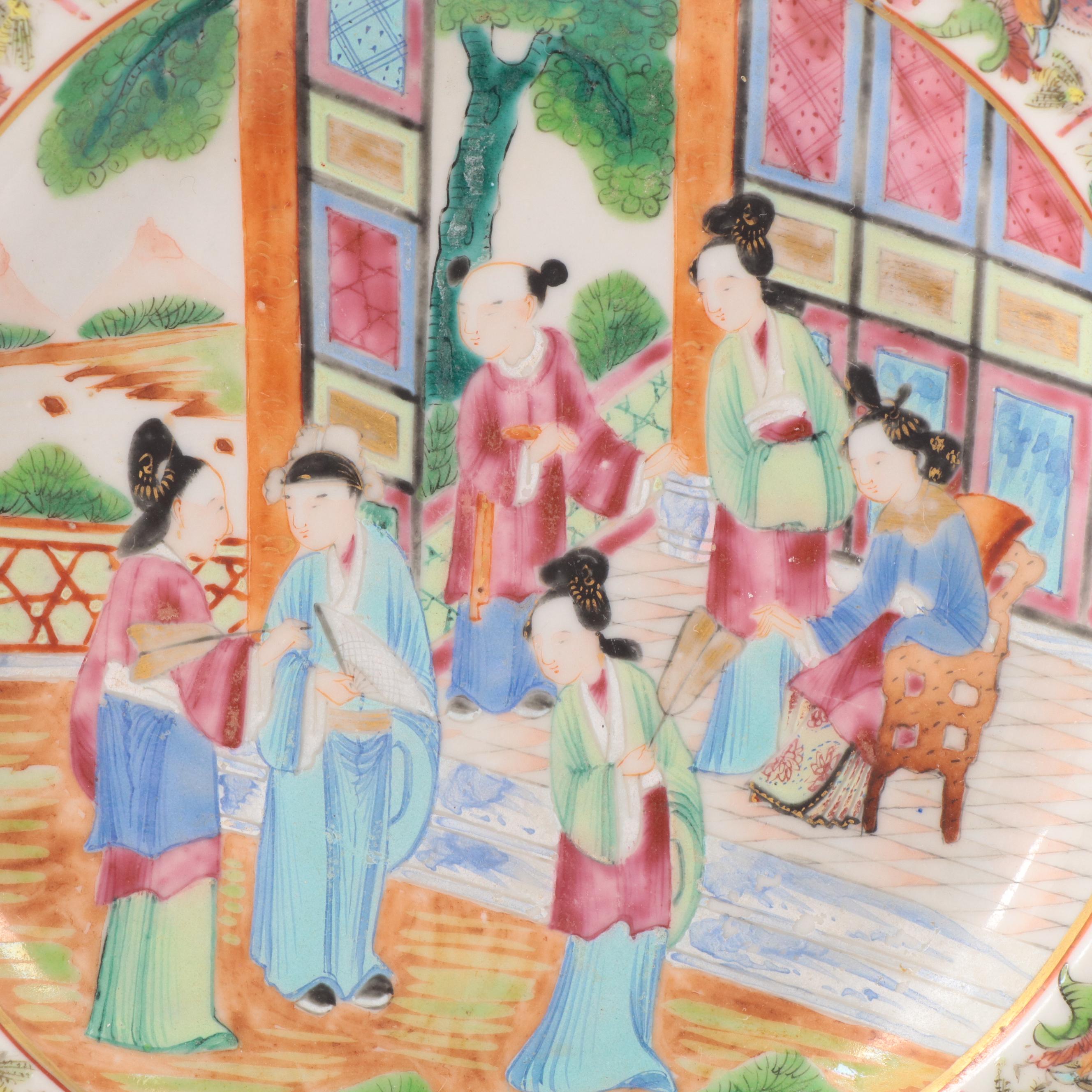 Chinese Export Rose Mandarin Armorial Plate and Other Famille Rose Porcelain