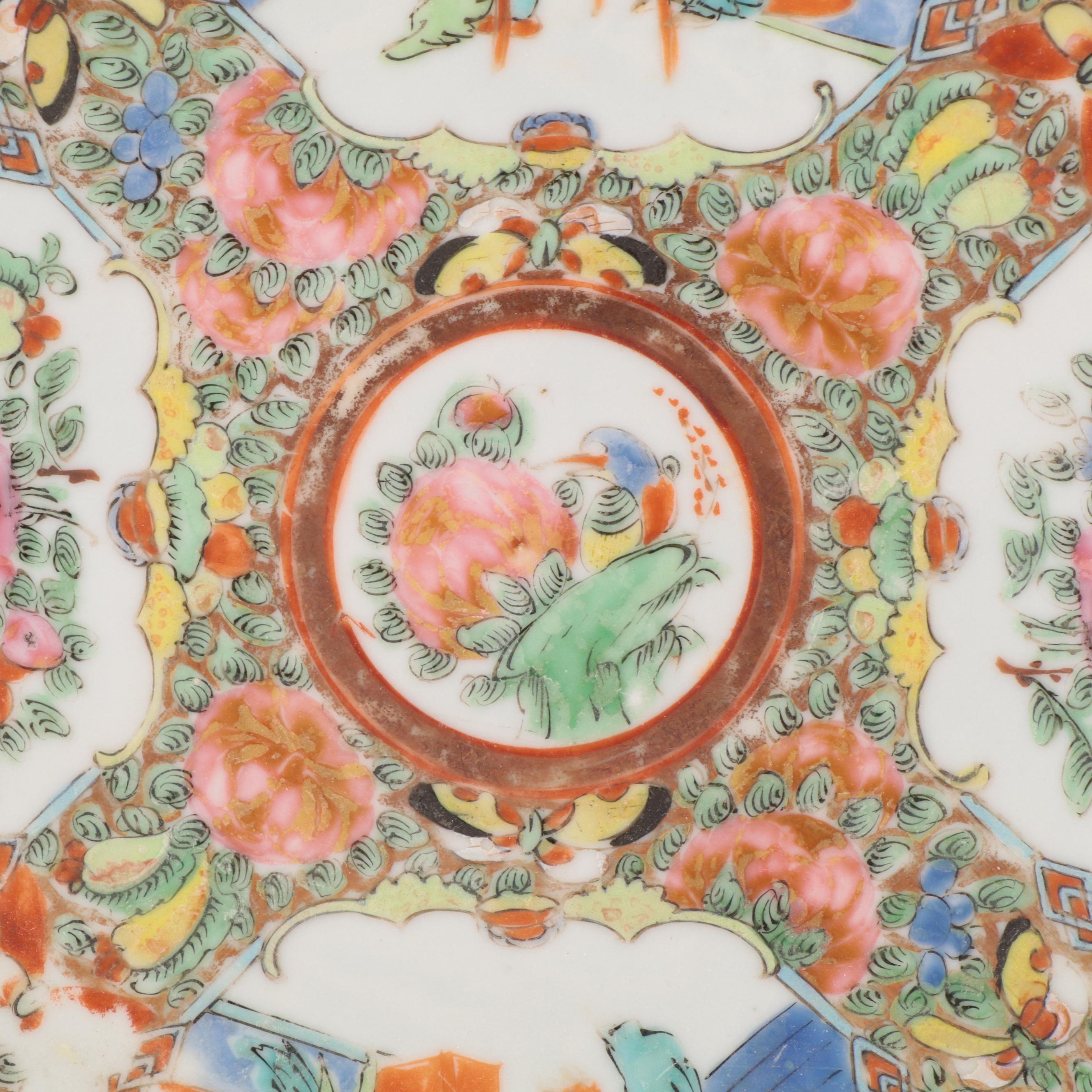 Chinese Export Rose Mandarin Armorial Plate and Other Famille Rose Porcelain