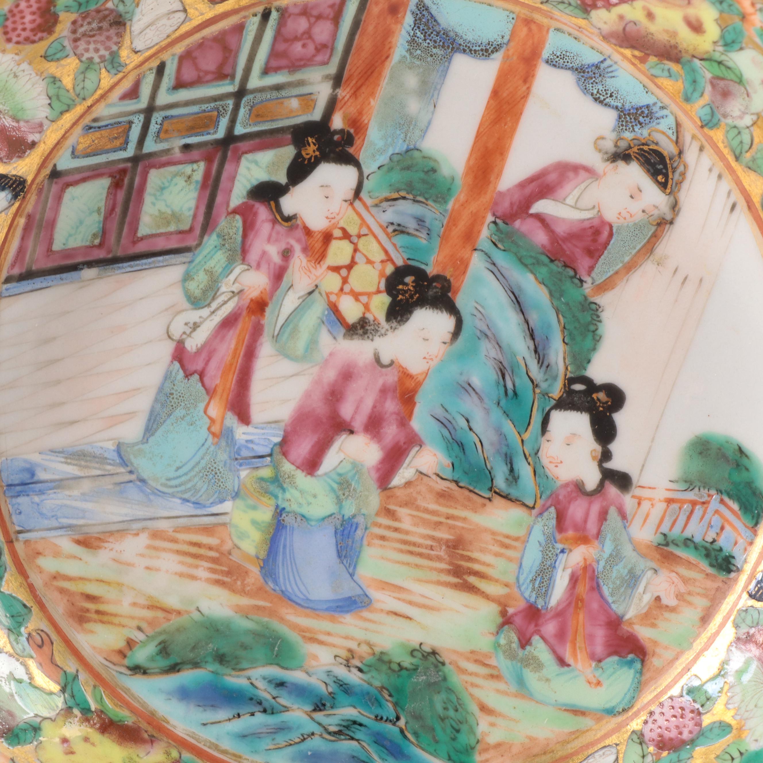 Chinese Export Rose Mandarin Armorial Plate and Other Famille Rose Porcelain